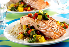 Pan-Seared Salmon in Peach Mango Sauce