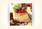 Raspberry-Filled Shells with Double Chocolate Soup