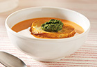 Creamy Citrus Tomato Soup with Pesto Croutons