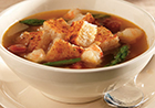 Roasted Asparagus & Shrimp Soup with Parmesan Cheese Croutons