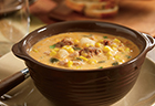 Slow Cooker Poblano Corn Chowder with Chicken and Chorizo