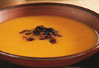 Roasted Two Potato Soup with Caramelized Shallot Fig Relish