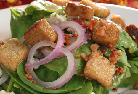 Image of Spinach Salad With Blue Cheese, Warm Bacon Vinaigrette &  Whole Grain Croutons, Campbells Kitchen