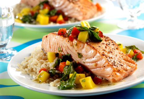 Image of Pan-seared Salmon In Peach Mango Sauce, Campbells Kitchen