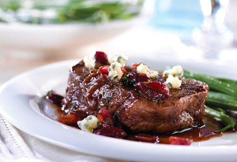 Image of Beef Tenderloin With Cherry Port Sauce & Gorgonzola, Campbells Kitchen