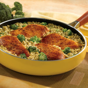 Skillet Chicken with Garden Broccoli Brown Rice