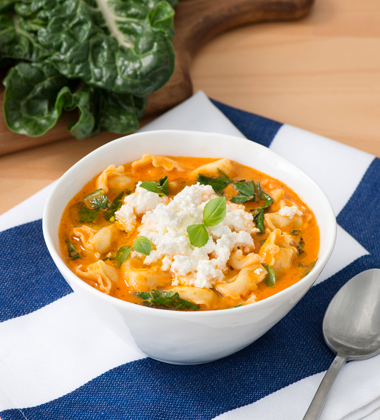Tomato and Roasted Red Pepper Soup with Tortellini and Swiss Chard Tomato and Roasted Red Pepper Soup with Tortellini and Swiss Chard