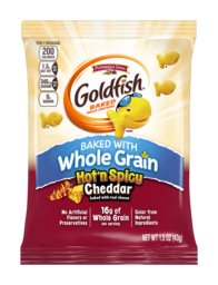 FLAVOR BLASTED® GOLDFISH® - HOT 'N SPICY CHEDDAR MADE WITH WHOLE GRAIN
FLAVOR BLASTED® GOLDFISH® - HOT 'N SPICY CHEDDAR MADE WITH WHOLE GRAIN