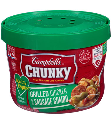 CAMPBELL'S® CHUNKY™ HEALTHY REQUEST® GRILLED CHICKEN AND SAUSAGE GUMBO
CAMPBELL'S® CHUNKY™ HEALTHY REQUEST® GRILLED CHICKEN AND SAUSAGE GUMBO