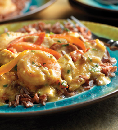 BAJA CHICKEN, SHRIMP & CHORIZO OVER WEHANI RICE BAJA CHICKEN, SHRIMP & CHORIZO OVER WEHANI RICE