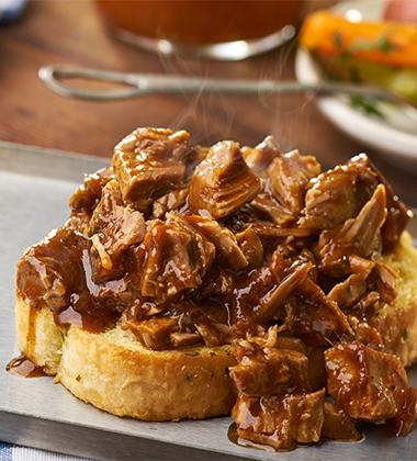 OPEN FACE MOLASSES BBQ ROAST PORK MADE WITH CAMPBELL’S® HEALTHY REQUEST® TOMATO SOUP OPEN FACE MOLASSES BBQ ROAST PORK MADE WITH CAMPBELL’S® HEALTHY REQUEST® TOMATO SOUP