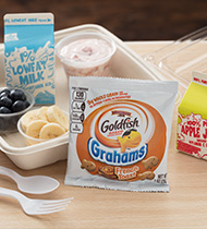 BREAKFAST BANANA SPLIT MADE WITH GOLDFISH® GRAHAMS BAKED WITH WHOLE GRAIN FRENCH TOAST BREAKFAST BANANA SPLIT MADE WITH GOLDFISH® GRAHAMS BAKED WITH WHOLE GRAIN FRENCH TOAST