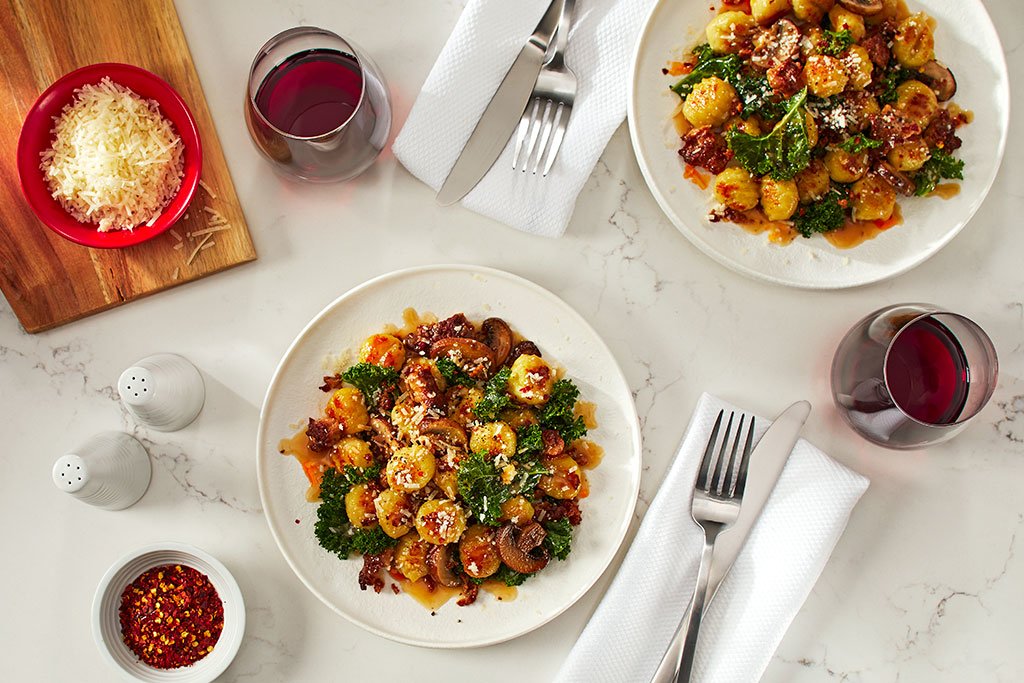 Pan Seared Gnocchi with Sausage, Mushroom and Kale