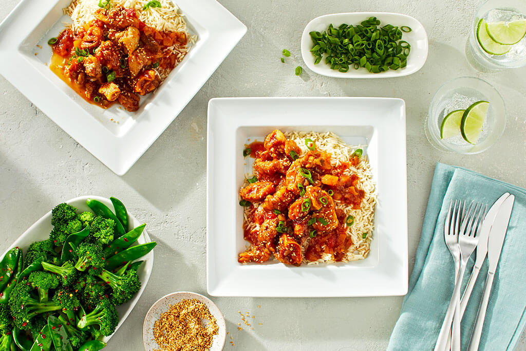 Sweet ’n’ Spicy Boneless “Wings” and Rice