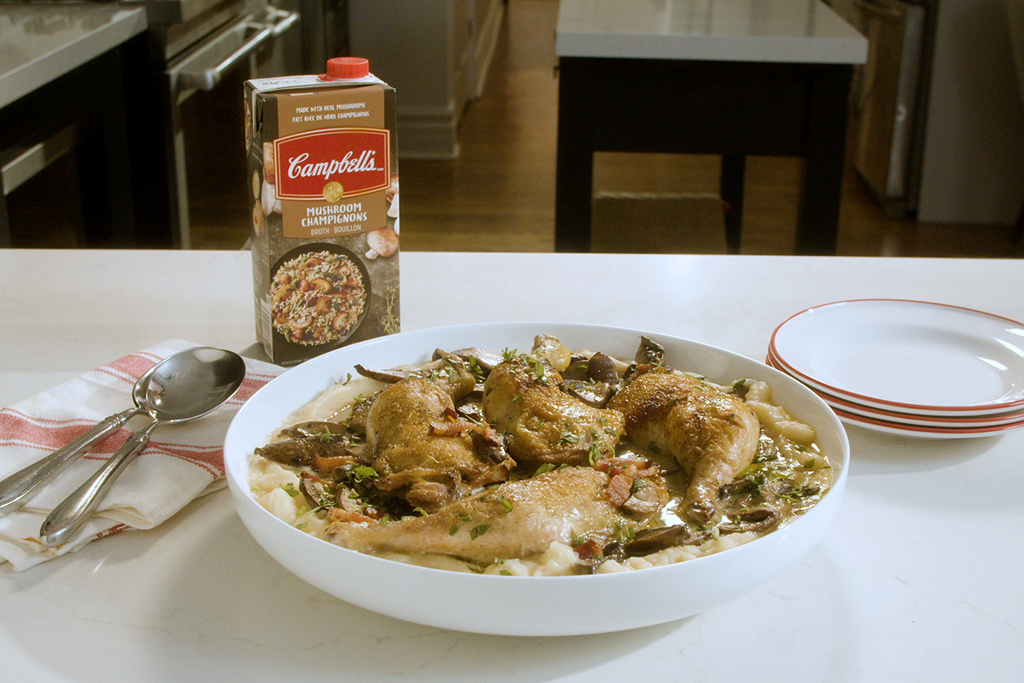 Creamy Bacon & Mushroom Braised Chicken Legs