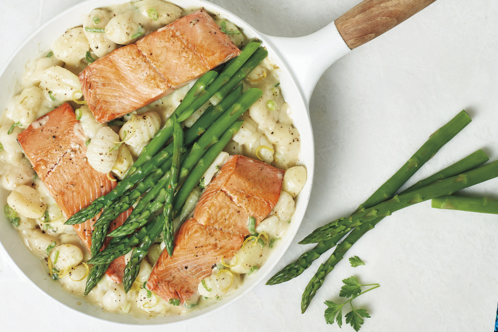 Salmon and Creamy Asparagus Gnocchi