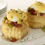 Red Potato-Corned Beef Hash and Eggs in Puff Pastry Shells