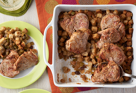 Baked Pork with Apple Raisin Stuffing