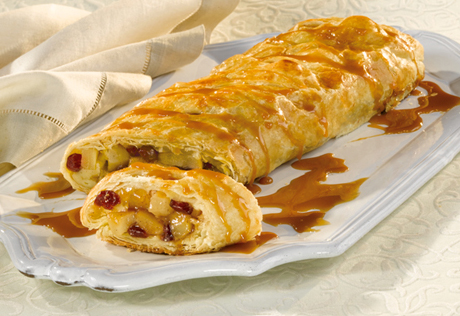 Pear & Cranberry Strudel with Caramel Sauce