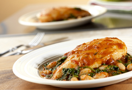 Braised Chicken with Savory White Beans & Spinach