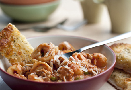 Cheese Tortellini with Roasted Garlic and Herb Sauce