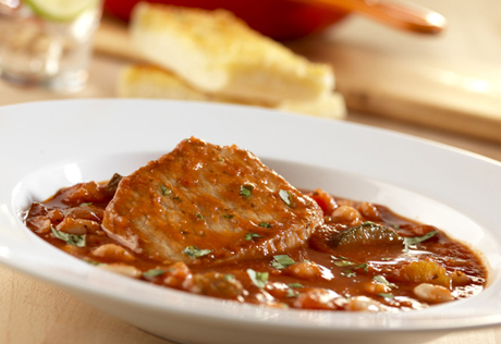 Tomato & Onion Pork Chops with Cannellini Beans