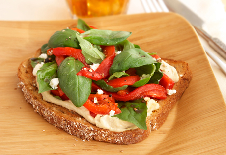 Open-Faced Red Pepper & Hummus Sandwiches