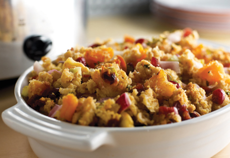 Slow Cooker Cornbread Stuffing with Dried Fruit & Herbs