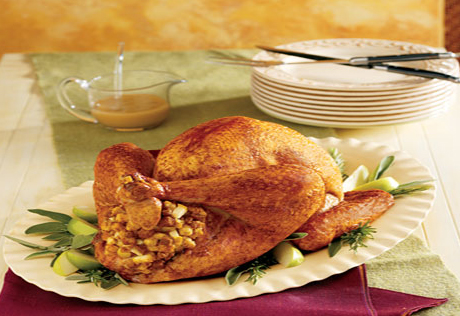 Roasted Dijon & Apple-Glazed Turkey with Fruited Stuffing