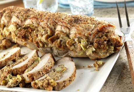 Stuffed Pork Roast with Herb Seasoned Artichoke & Mushroom Stuffing