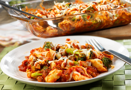 Baked Tortellini with Broccoli & Spicy Sausage Sauce