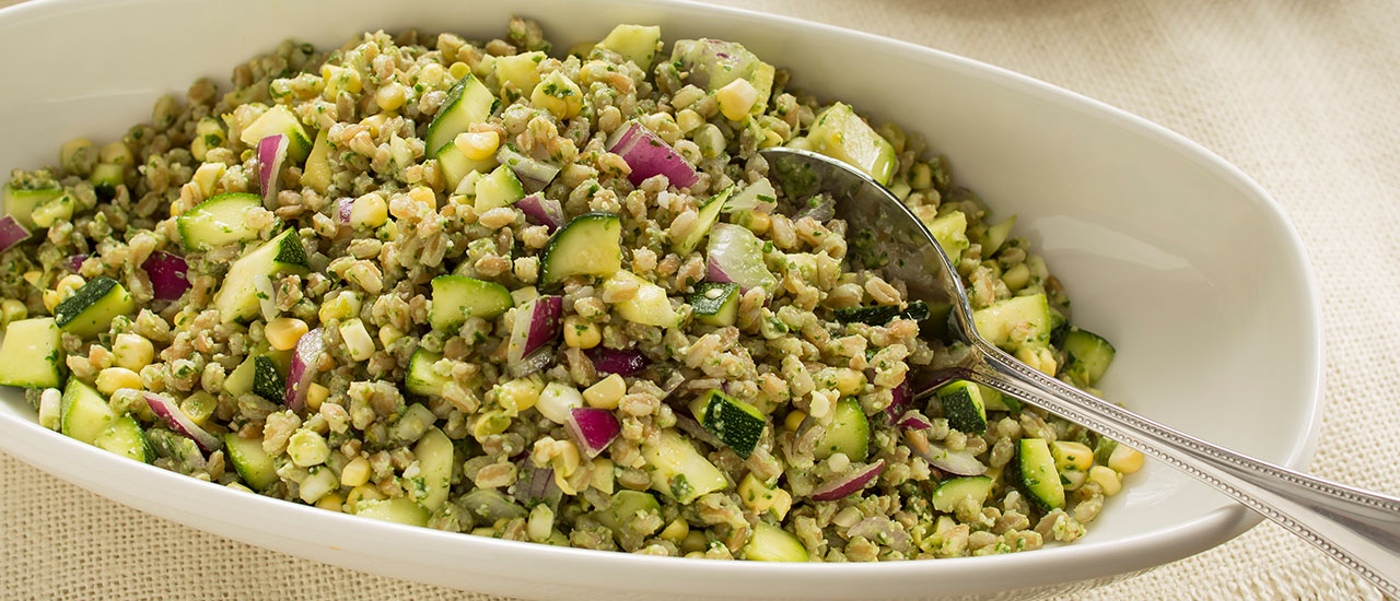 Zucchini Farro Salad with Homemade Pesto