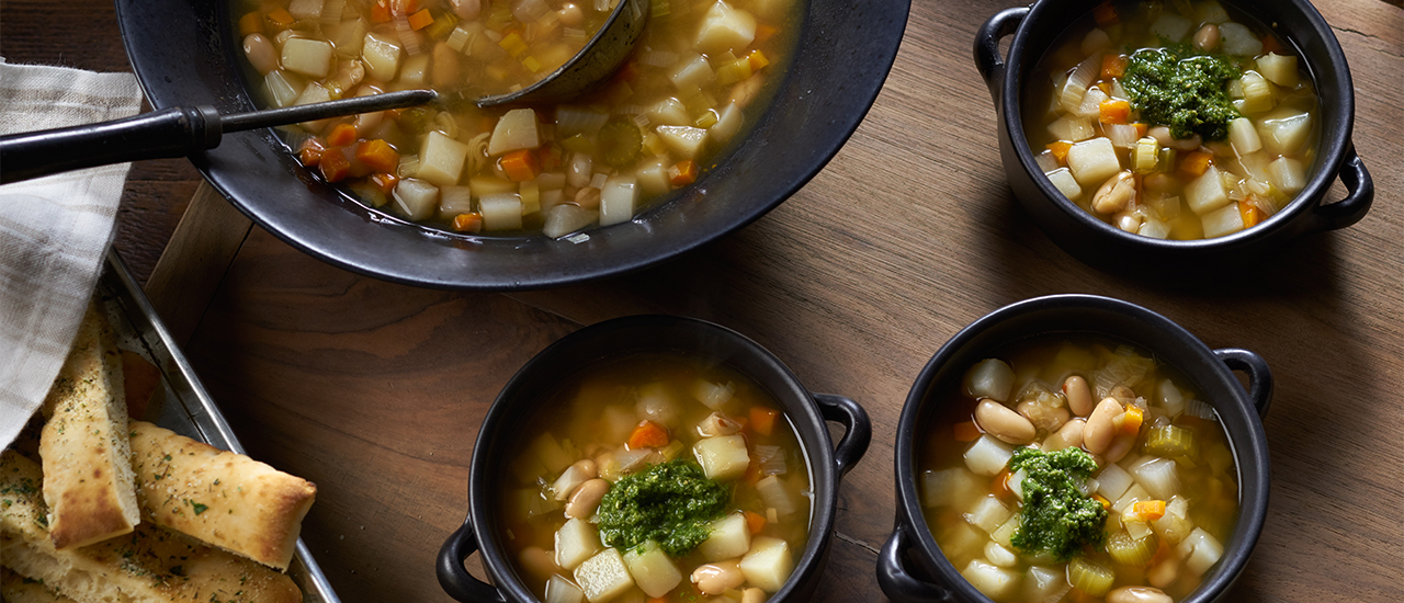 Vegetable Bean Soup with Fresh Pesto