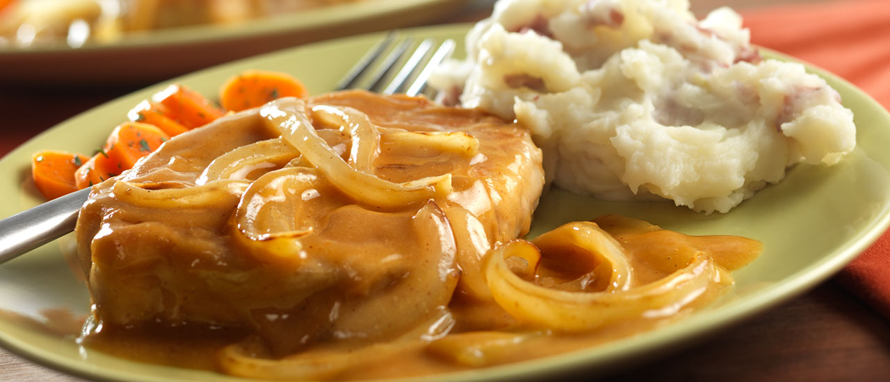 Pork Chops and Mustard Onion Gravy