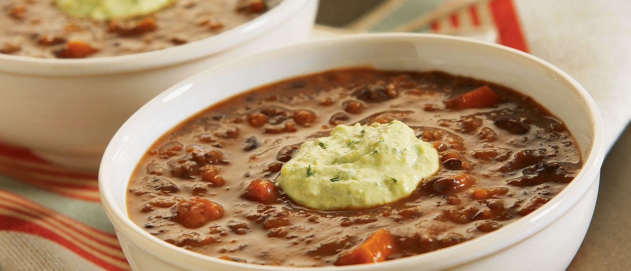 Chipotle Black Bean Soup with Avocado Cream