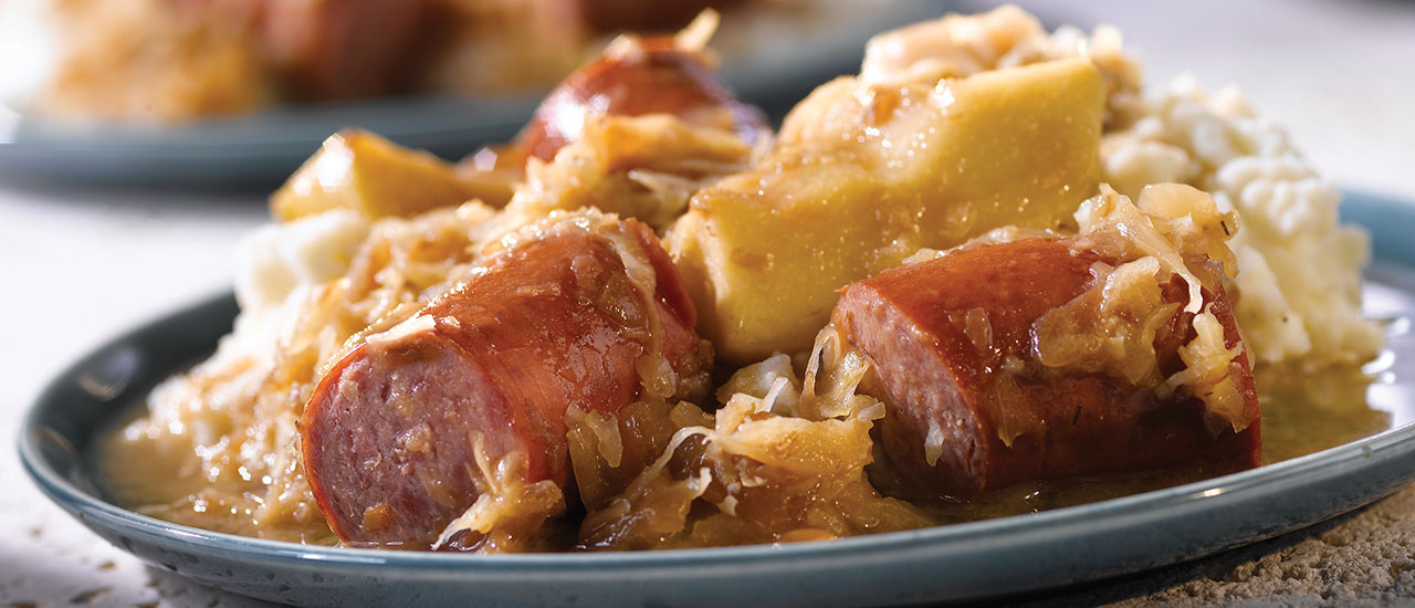 Slow Cooker Kielbasa with Apples, Onions and Sauerkraut