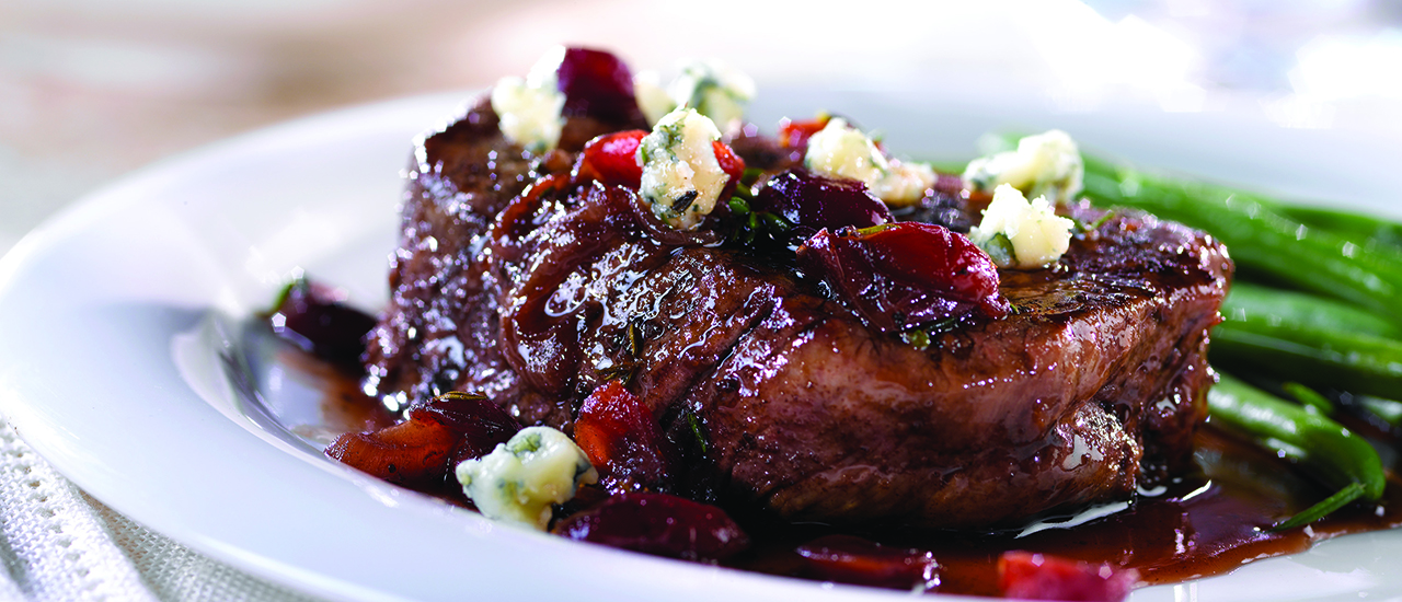 Beef Tenderloin with Cherry Port Sauce & Gorgonzola