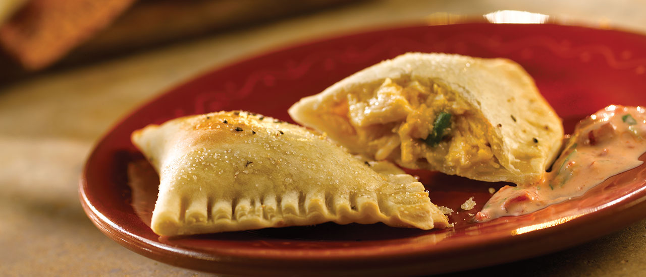 EndZone Empanadas with Roasted Red PepperPoblano Dip