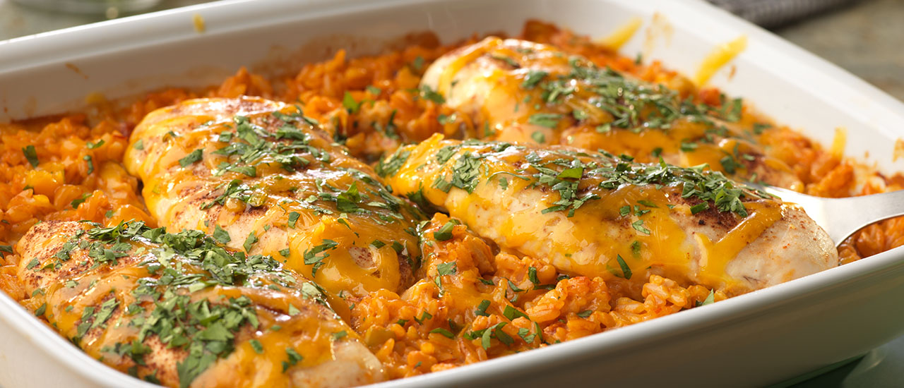 Cheesy Salsa Baked Chicken and Rice